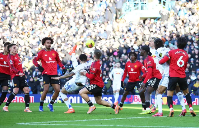Leeds United's Noah Okafor shoots at goal