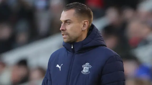 Southampton boss Tonda Eckert looks concerned on the touchline during the 4-0 defeat at Middlesbrough