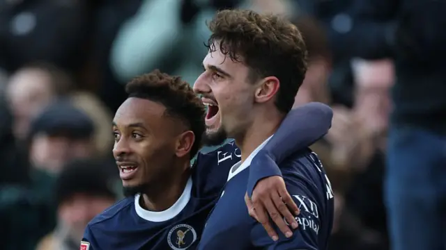 Mihailo Ivanović Moifillwall celebrates the first goal with Thierno Ballo
