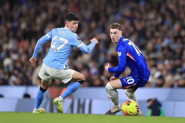 Foden and Palmer watch the ball run loose