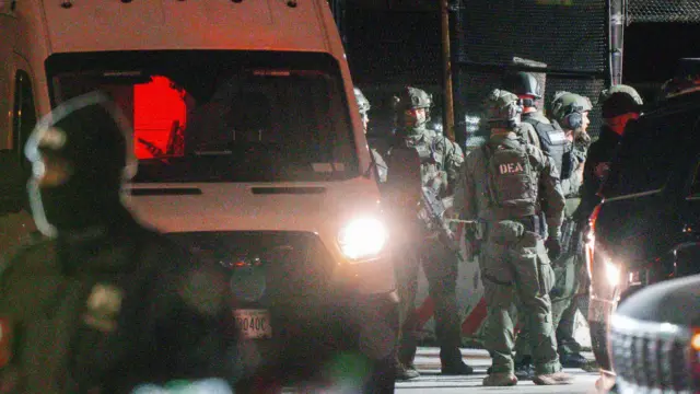 DEA agents are seen in front and inside of a van reportedly transporting Venezuelan President Nicolás Maduro in New York City.