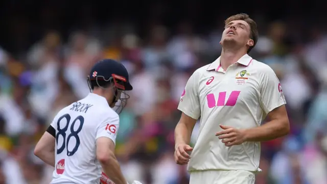 : Cameron Green of Australia reacts as Harry Brook