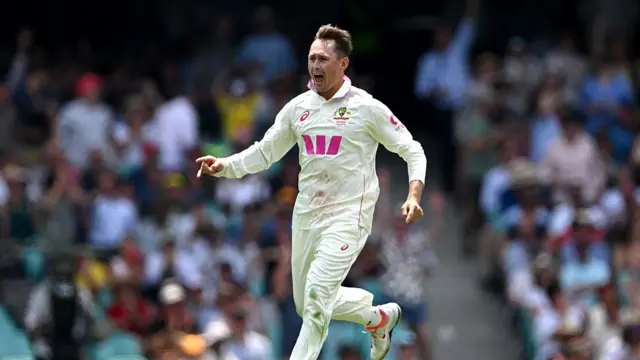 Marnus Labuschagne of Australia celebrates dismissing Jamie Smith of England during day two of the Fifth Test