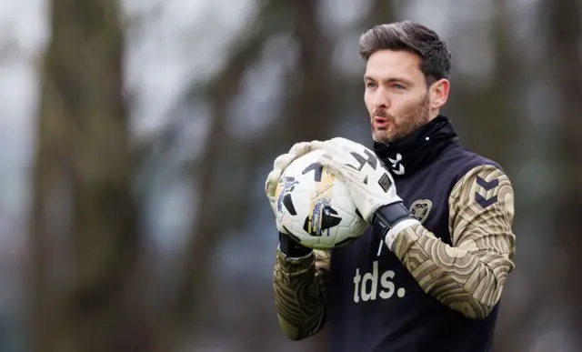 Craig Gordon catches a ball during Hearts training