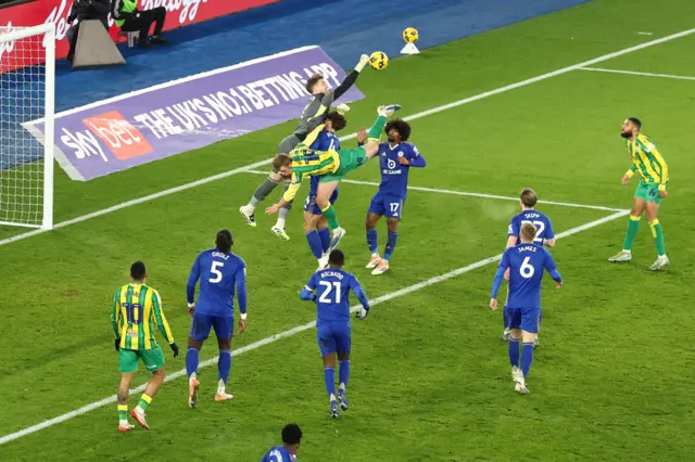 Goalkeeper Jakub Stolarczyk of Leicester City makes a save.