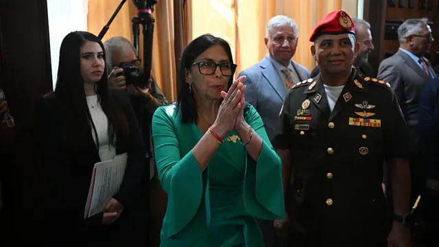 Venezuela's vice-President Delcy Rodriguez gestures during a session of the National Assembly in Caracas