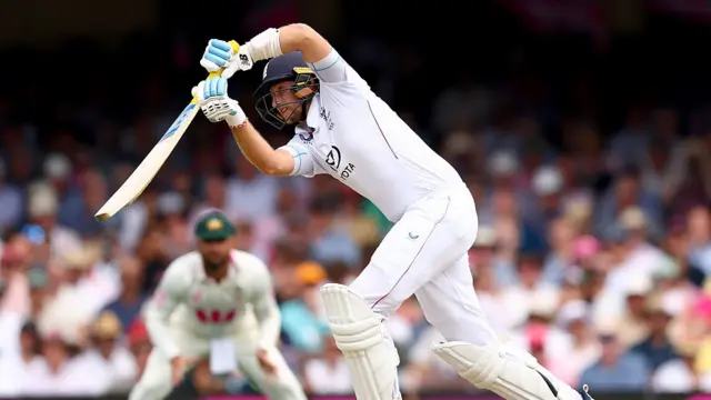 Joe Root of England bats during day two of the Fifth Test in the 2025/26 Ashes Series between Australia and England at Sydney Cricket Ground