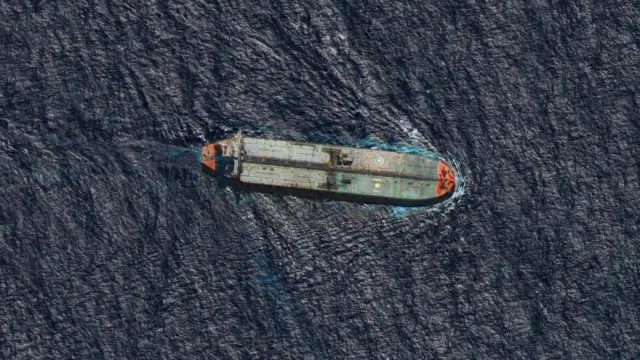 A handout photo made available by Vantor shows a satellite image of 12 December 2025 of the recently seized Venezuelan crude oil tanker known as The Skipper