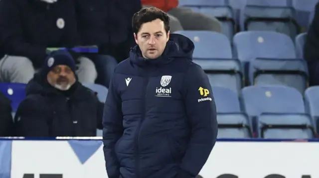 West Brom boss Ryan Mason during the game at Leicester