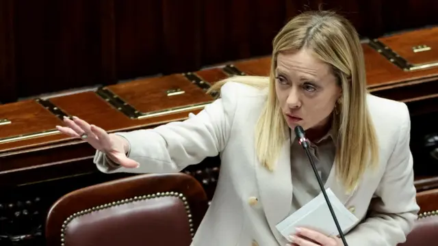 Giorgia Meloni speaking in parliament in Rome