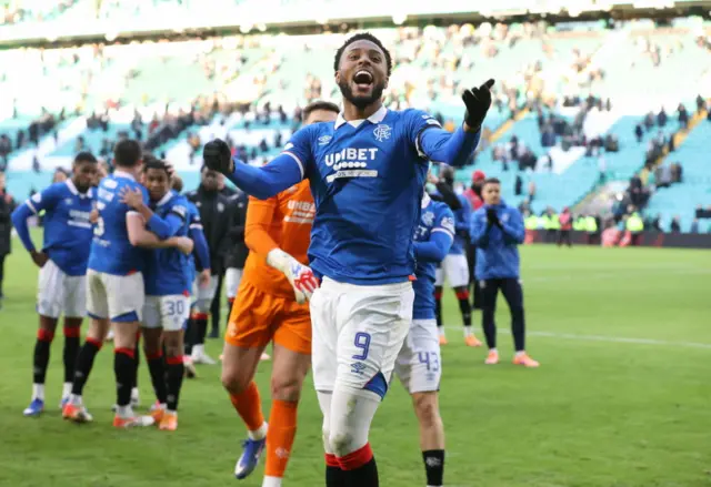 Youssef Chermiti celebrates at Celtic Park