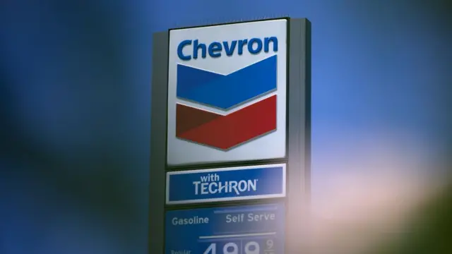 A Chevron sign at a petrol station