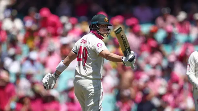 Steve Smith of Australia celebrates after reaching his half century