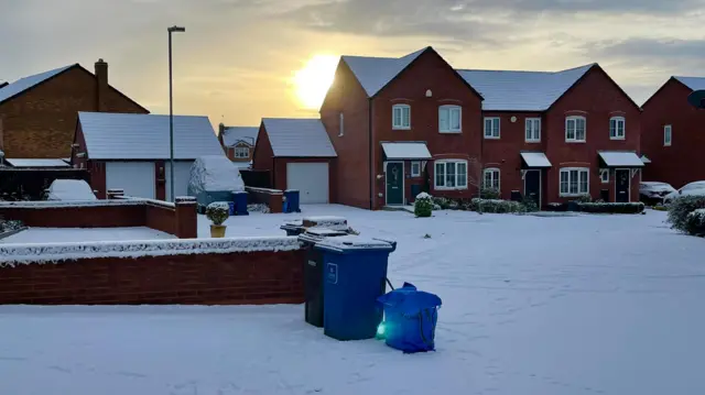 Snow on the ground at a housing estate in Staffordshire