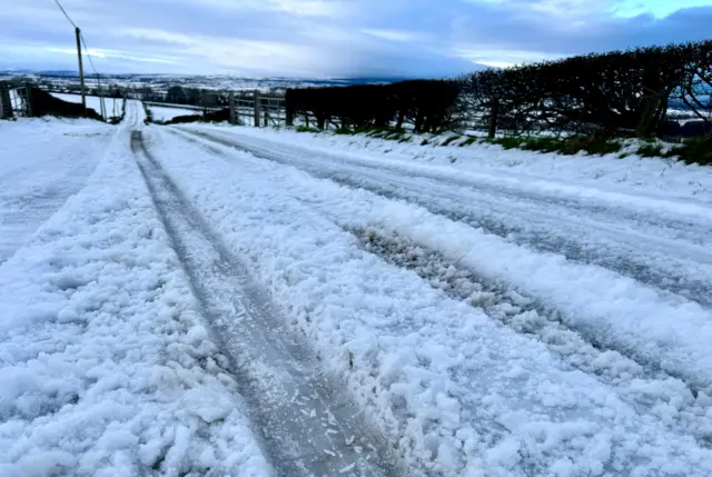A snow-covered road in Limavady