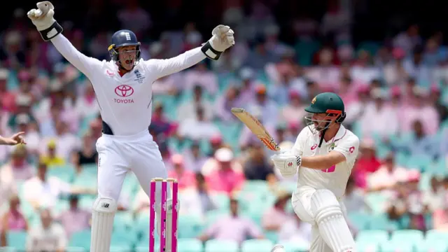 Travis Head of Australia is out LBW to Jacob Bethell of England