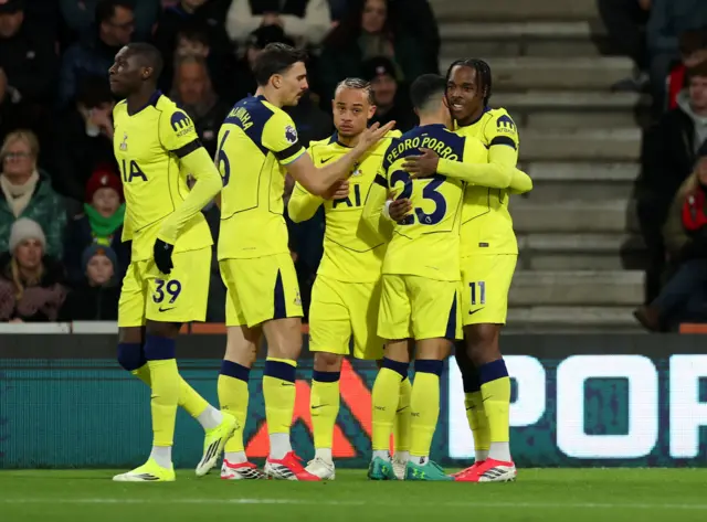 Tottenham Hotspur's Mathys Tel scores their side's first goal
