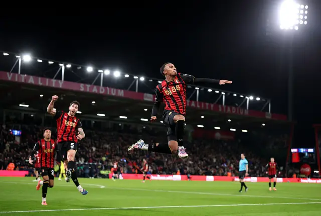 Eli Junior Kroupi of AFC Bournemouth celebrates scoring his team's second