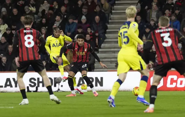 Tottenham Hotspur's Mathys Tel scores their side's first goal