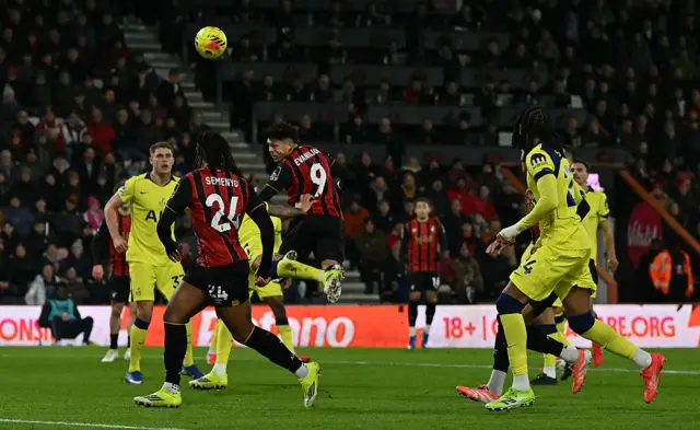 Bournemouth's Brazilian striker #09 Evanilson scores the equalising goal