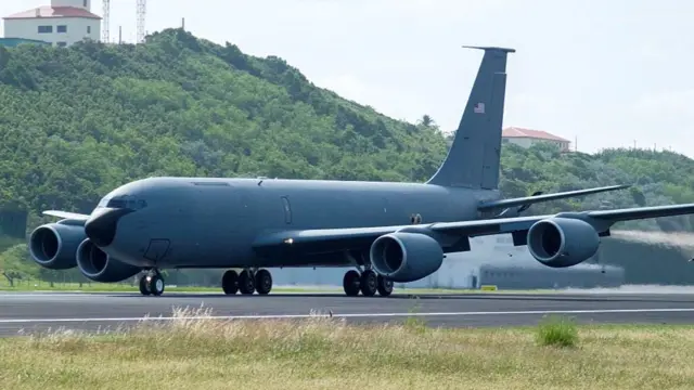 A Boeing KC-135T Stratotanker on a runway
