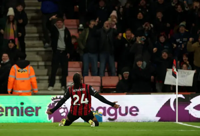 AFC Bournemouth's Antoine Semenyo celebrates scoring their third goal