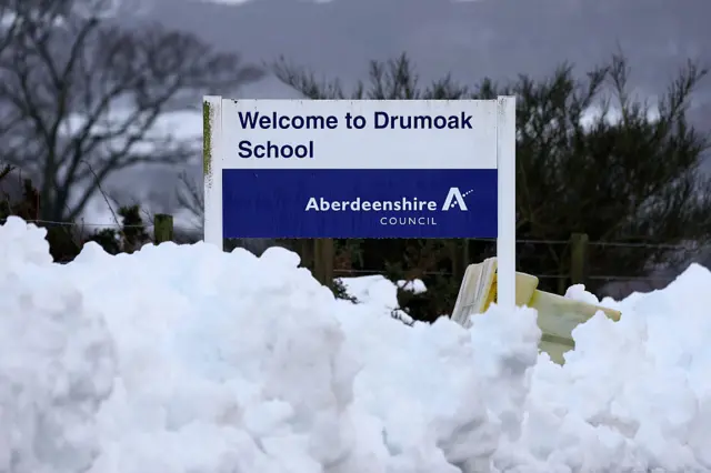 A view of Drumoak school sign as hundreds of schools remain closed.