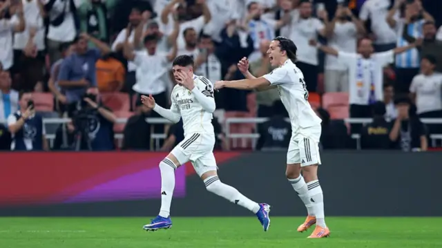 Federico Valverde celebrates scoring with teammate Alvaro Carreras