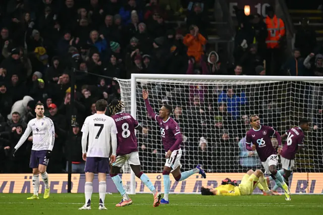 Jaidon Anthony celebrates scoring for Burnley against Manchester United