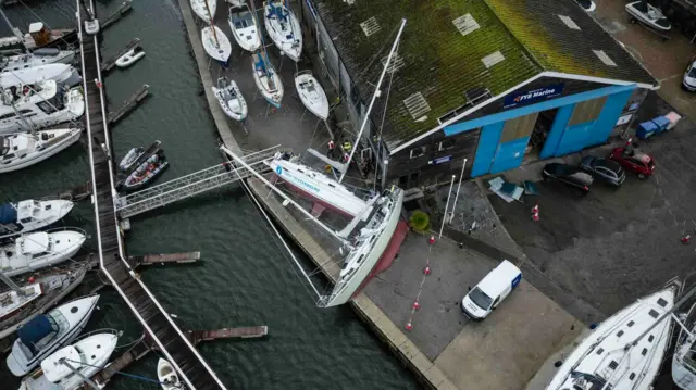 Boats blown over in yard