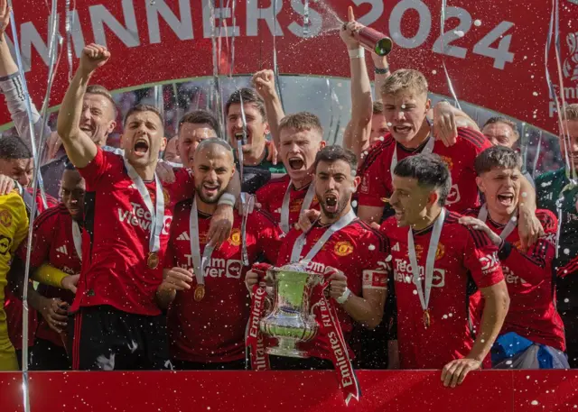 Manchester United celebrate winning the 2024 FA Cup