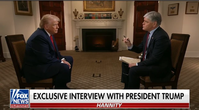 Donald Trump sits opposite Sean Hannity in Fox News interview