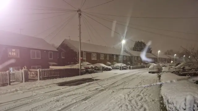 A telephone wire that has fell into the road in Derby
