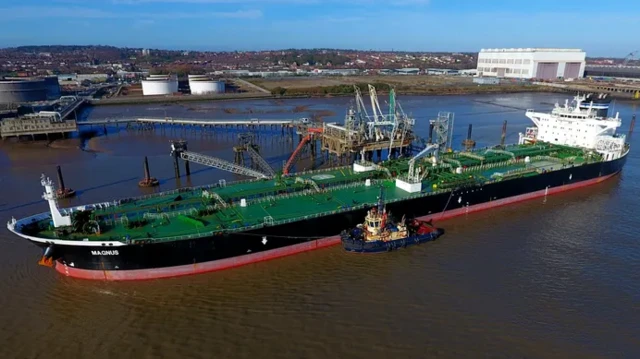 An aerial view of the Olina oil tanker