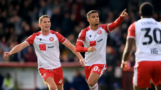 Stevenage's Chem Campbell celebrating after scoring against Luton earlier this season