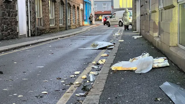 Debris on a street in Jersey