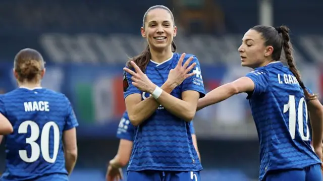 Martina Fernandez of Everton celebrates scoring her team's first goal