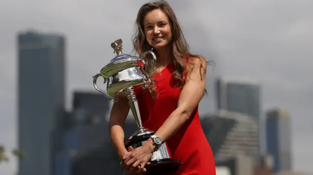 Elena Rybakina with the Australian Open trophy