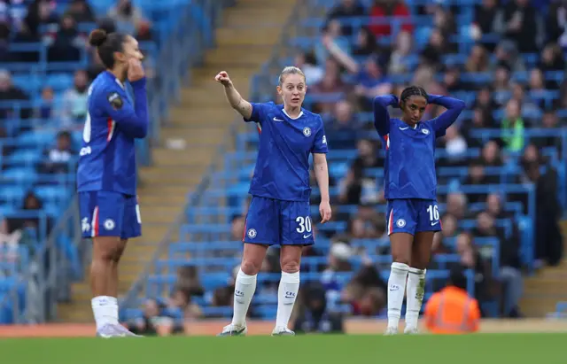 Keira Walsh of Chelsea reacts after her side concedes a second goal