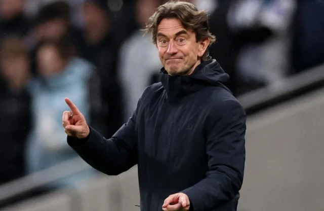 Tottenham Hotspur manager Thomas Frank reacts