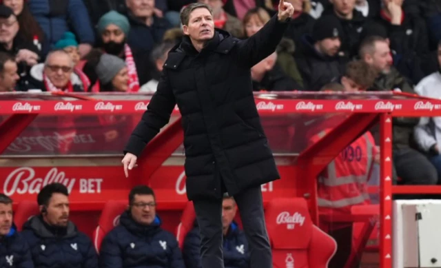 Crystal Palace manager Oliver Glasner on the touchline
