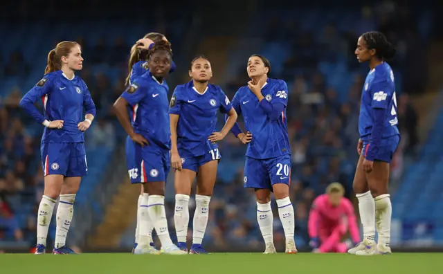 Sam Kerr of Chelsea reacts during the Barclays Women's Super League match between Manchester City and Chelsea FC