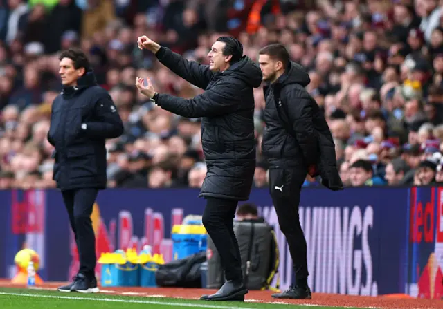 Unai Emery, Manager of Aston Villa, gestures