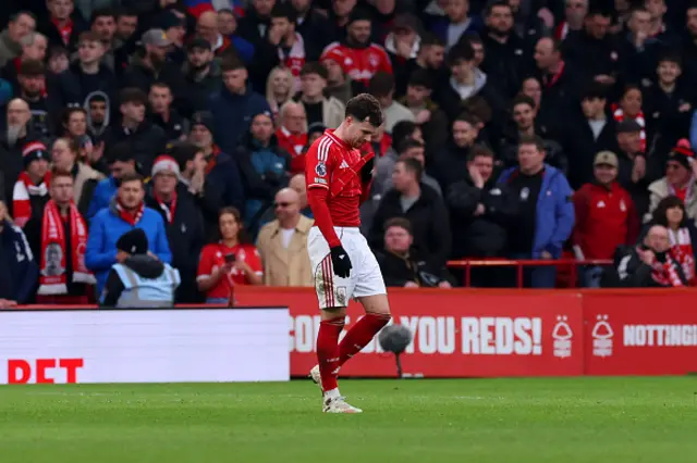 Neco Williams of Nottingham Forest walks off the pitch