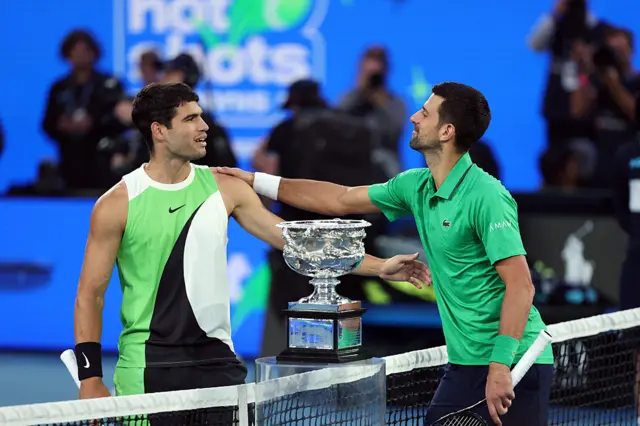 Novak Djokovic and Carlos Alcaraz shake hands