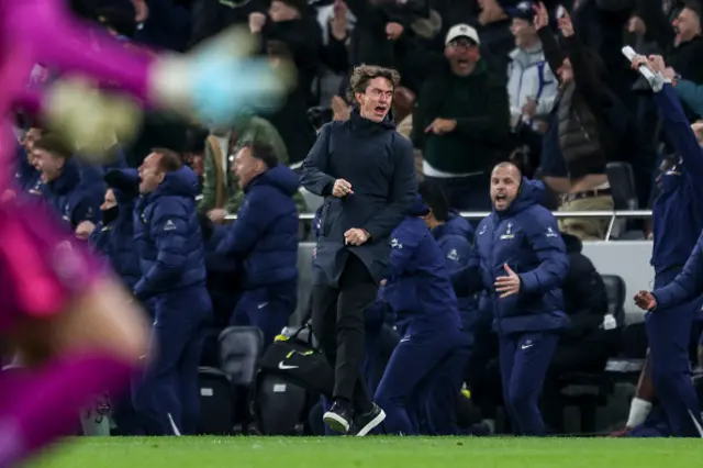 Head Coach Thomas Frank of Tottenham Hotspur celebrates