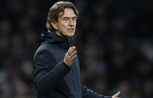 Tottenham Hotspur manager Thomas Frank reacts