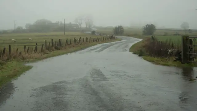 A flooded road in Staffordshire