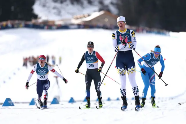 Maja Dahlqvist of Team Sweden crosses the finish line