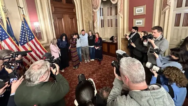 Epstein survivors lining up for press pictures